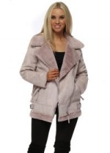 REDIAL Pink Faux Shearling Aviator Jacket ~ winter jackets