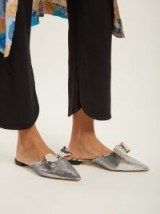 ROCHAS Point-toe sequin slipper shoes ~ metallic silver pointed flats