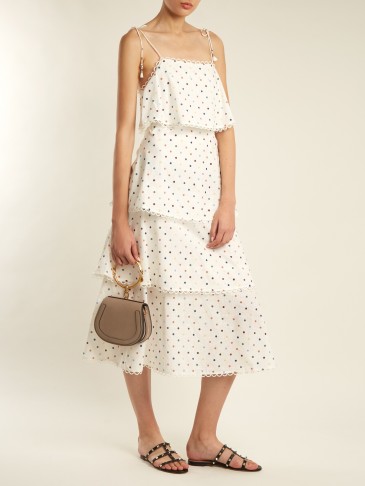 ZIMMERMANN Polka-dot print linen and cotton-blend dress ~ strappy tiered summer dresses ~ vacation clothing