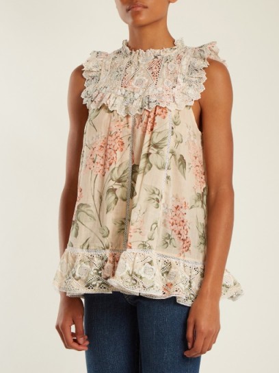 ZIMMERMANN Prima Hydrangea-print broderie-anglaise cotton top ~ sleeveless floral tops