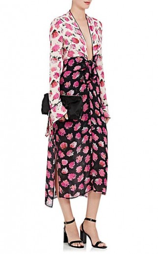 PROENZA SCHOULER Floral Silk Georgette Fitted Dress | pink and black plunge front dresses