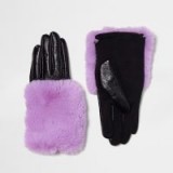 RIVER ISLAND Purple faux fur trim leather gloves | fluffy gloves | winter accessories