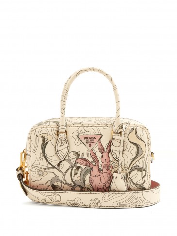 PRADA Rabbit-print leather bowling bag ~ cute bunny printed bags