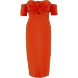 River Island Red knot front bardot bodycon midi dress ~ off shoulder party dresses ~ vintage style going out fashion