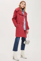 Topshop Ring Popper Cocoon Coat | raspberry coloured coats