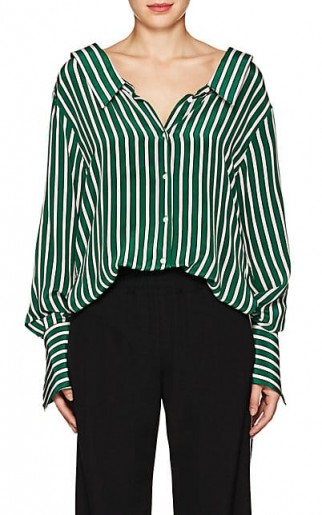 ROBERT RODRIGUEZ Striped Silk Crepe Blouse | green striped blouses