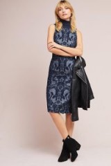 Maeve Ryder Jacquard Turtleneck Dress | blue sleeveless high neck dresses | winter fashion