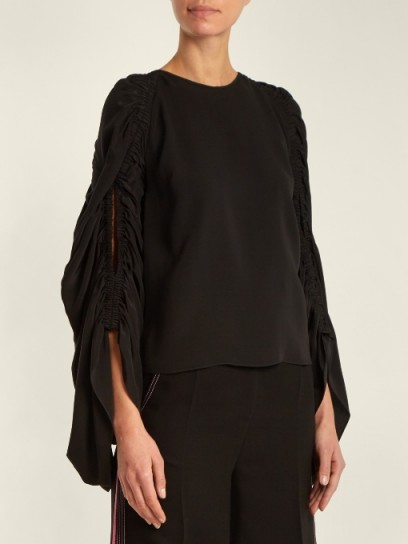 ROKSANDA Safiya ruched-sleeve silk-georgette blouse ~ gathered raglan sleeved blouses