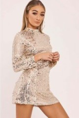 IN THE STYLE SARELLA GOLD LONG SLEEVE SEQUIN MINI DRESS ~ shiny party dresses ~ shimmer ~ sparkle