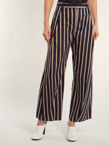 PALMER//HARDING Serra wide-leg cropped striped cotton trousers ~ stripe print pants