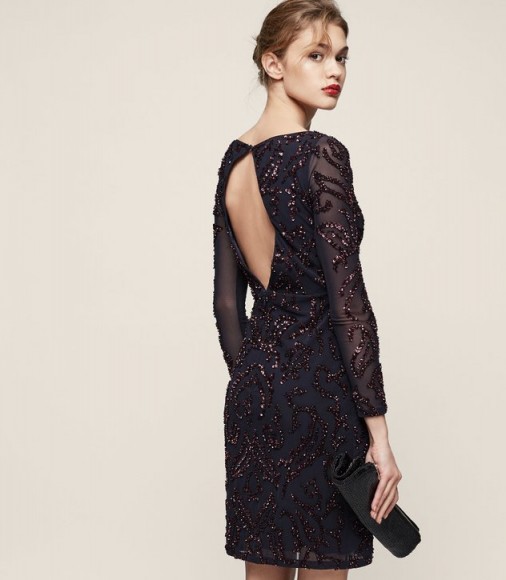 Reiss SIREN SEQUIN-EMBELLISHED DRESS ~ open back cocktail dresses ~ chic sequinned party wear