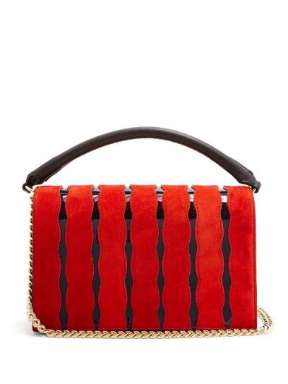 DIANE VON FURSTENBERG Soirée wave-appliqué leather cross-body bag ~ red evening bags