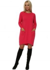 SUGAR BABE Hot Pink Two Pocket Knitted Jumper Dress ~ knitted sweater dresses