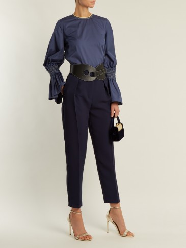 ROKSANDA Surikov navy high-rise peg-leg trousers ~ blue tailored tapered pants