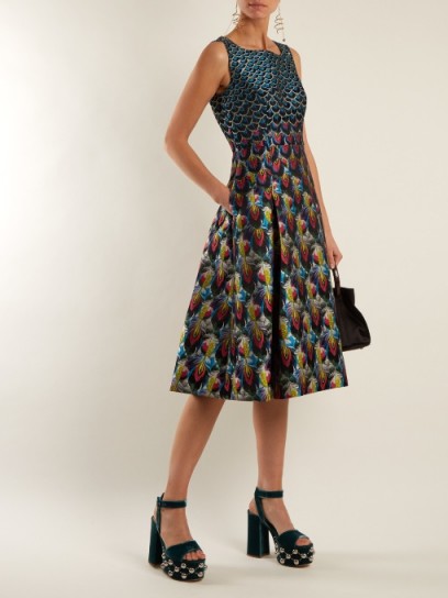 MARY KATRANTZOU Talon feather-jacquard midi dress ~ beautiful fit and flare