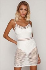 TAMMY HEMBROW WHITE FISHNET MINI DRESS ~ strappy semi sheer party dresses