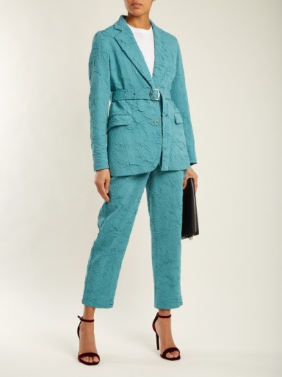 SIES MARJAN Terry crinkled wool-blend blazer ~ textured turquoise-blue jackets