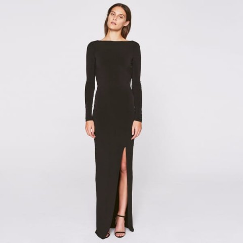 Outline The Bond Dress Black | long black scoop back dresses | front slit maxi