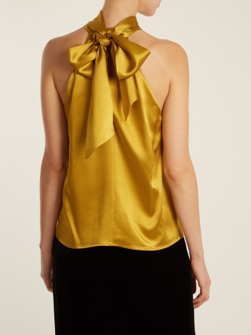 GALVAN Tie-neck silk-satin top ~ gold tie back tops ~ luxe