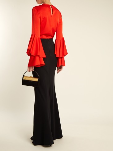 GALVAN Tiered-sleeve crepe-back red satin top ~ ruffle sleeve tops