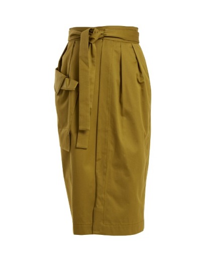 PALMER//HARDING Tie-waist cotton wrap skirt ~ olive-green skirts