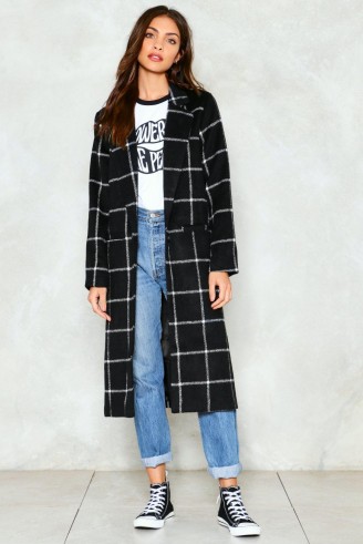 NASTY GAL Town Square Grid Coat / black check print coats