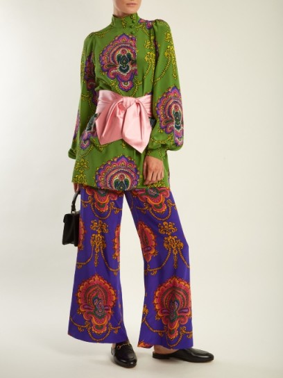 GUCCI Treasure-print wide-leg silk trousers ~ printed pants ~ bold prints