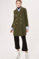 Topshop Twill Pea Coat | khaki-green coats