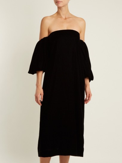 ELIZABETH AND JAMES Vanna off-the-shoulder velvet dress ~ bardot dresses ~ lbd