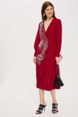 Topshop Velvet Wrap Dress | raspberry embellished party dresses