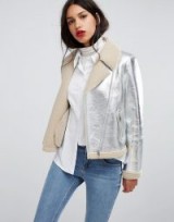 Vero Moda Metallic Aviator Jacket – silver Borg lined jackets