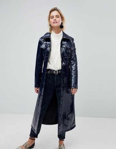 Warehouse Patent Trench Coat / high shine navy blue coats