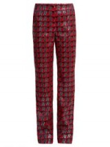 DIANE VON FURSTENBERG Waved-check jacquard straight-leg trousers ~ metallic-red suit trousers