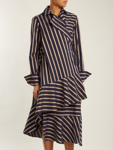 PALMER//HARDING Wrap-style striped cotton dress ~ ruffle layered dresses