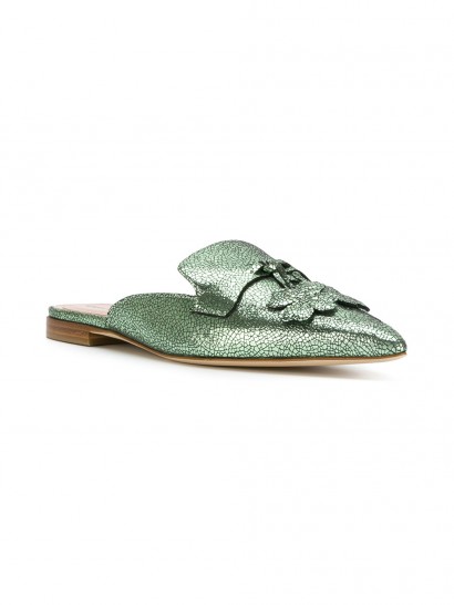 ALBERTA FERRETTI pointed green crackle leather mules – chic flats