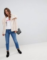 ASOS PETITE Faux Fur Collar Jacket | light pink fluffy jackets