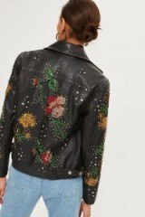 TOPSHOP Beaded Leather Biker Jacket / floral jackets