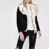 River Island Black faux suede faux fur trim aviator jacket – winter jackets