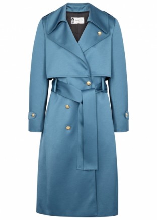 LANVIN Blue double-breasted satin trench coat – luxury belted coats – effortless style outerwear