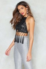 NASTY GAL Born to Move Sequin Crop Top – tasseled party tops