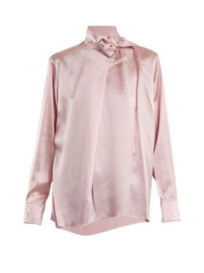 MARQUES ALMEIDA Buckle-collar silk-satin top ~ pink high neck blouses ~ silky draped tops