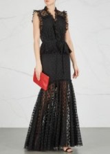 MILLY Claire ruffled lace maxi dress – black statement occasion dresses