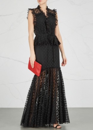 MILLY Claire ruffled lace maxi dress – black statement occasion dresses