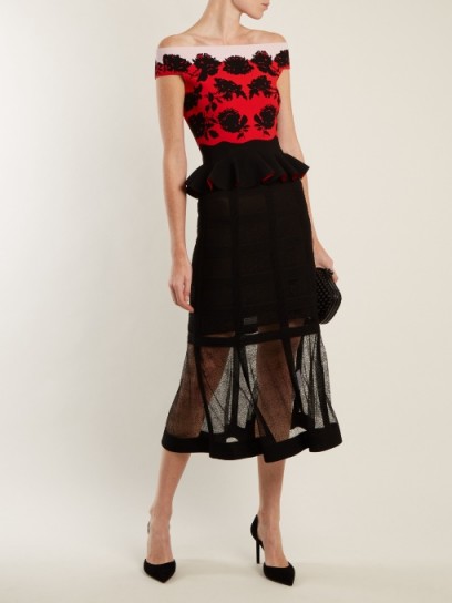 ALEXANDER MCQUEEN Corset-effect contrast-knit midi skirt ~ black semi sheer skirts