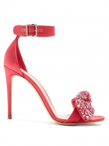 ALEXANDER MCQUEEN Embellished-bow pink satin sandals ~ luxe heels