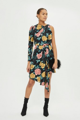 TOPSHOP Floral One Sleeve Dress – asymmetric flower print dresses