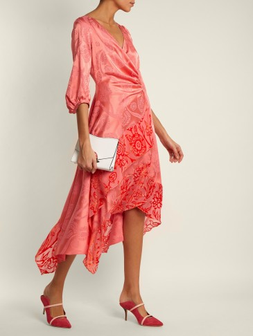 PETER PILOTTO Floral-jacquard pink satin wrap dress