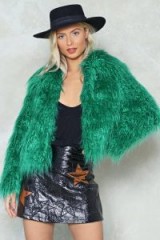 Nasty Gal Fur All the World Faux Fur Coat – shaggy green coats