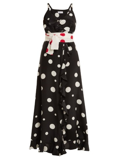 RACIL Geisha dot-print silk-cady wrap dress ~ long ruffle hem dresses