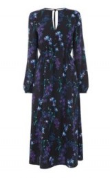 WAREHOUSE GILLY FLORAL MIDI DRESS / black flower print dresses